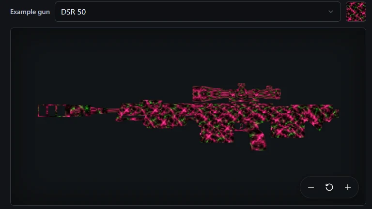 The pink and green nebula camo shown on a DSR-50 in the site's preview