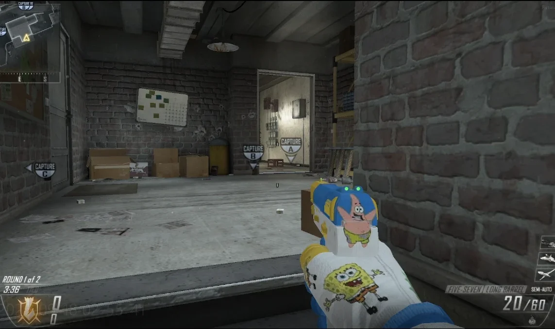 A Five-seven in game with a cartoon logo on the glove