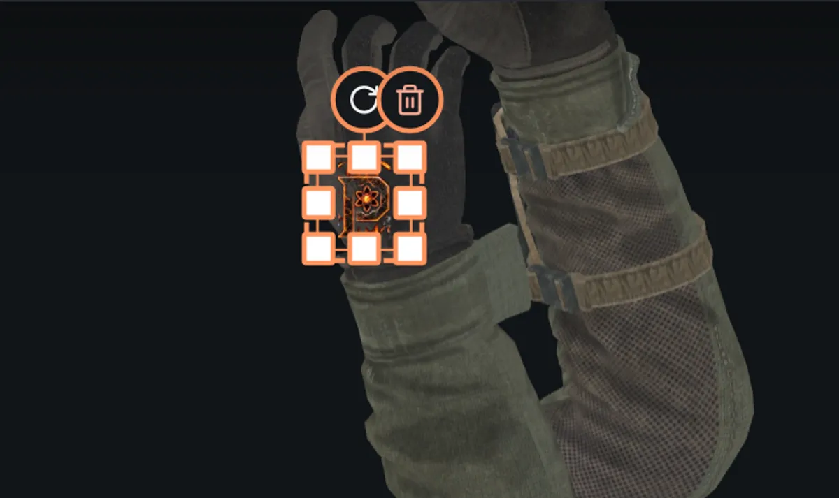 A logo sitting on the back of the glove after the knife key spot was clicked