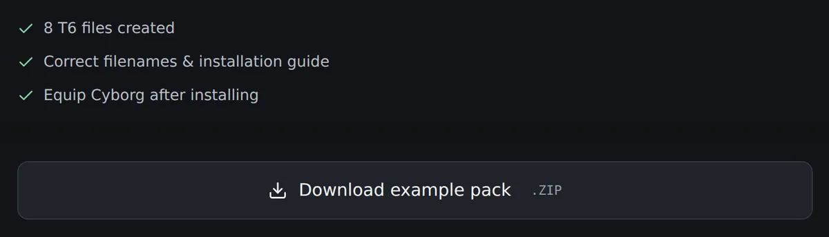 The download button and the list of game files that were created